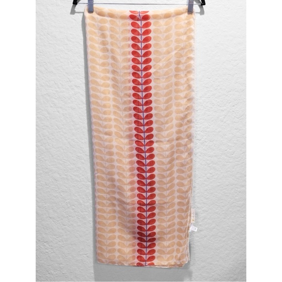 Orla Kiley Classic Stem Leaf Pattern Large Scarf Wrap Red Peach 68x28 - Picture 2 of 5